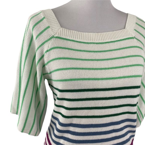 NWT KATE SPADE NEW YORK White Multicolor Striped Square Neckline Sweater Medium - Picture 2 of 9